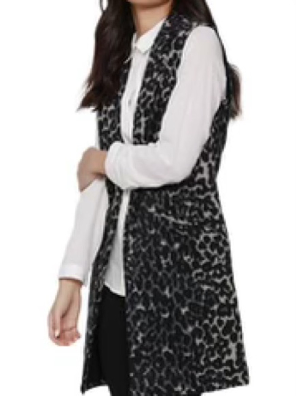 Dolce Cabo Black & White Leopard-Print Sleeveless Long Vest